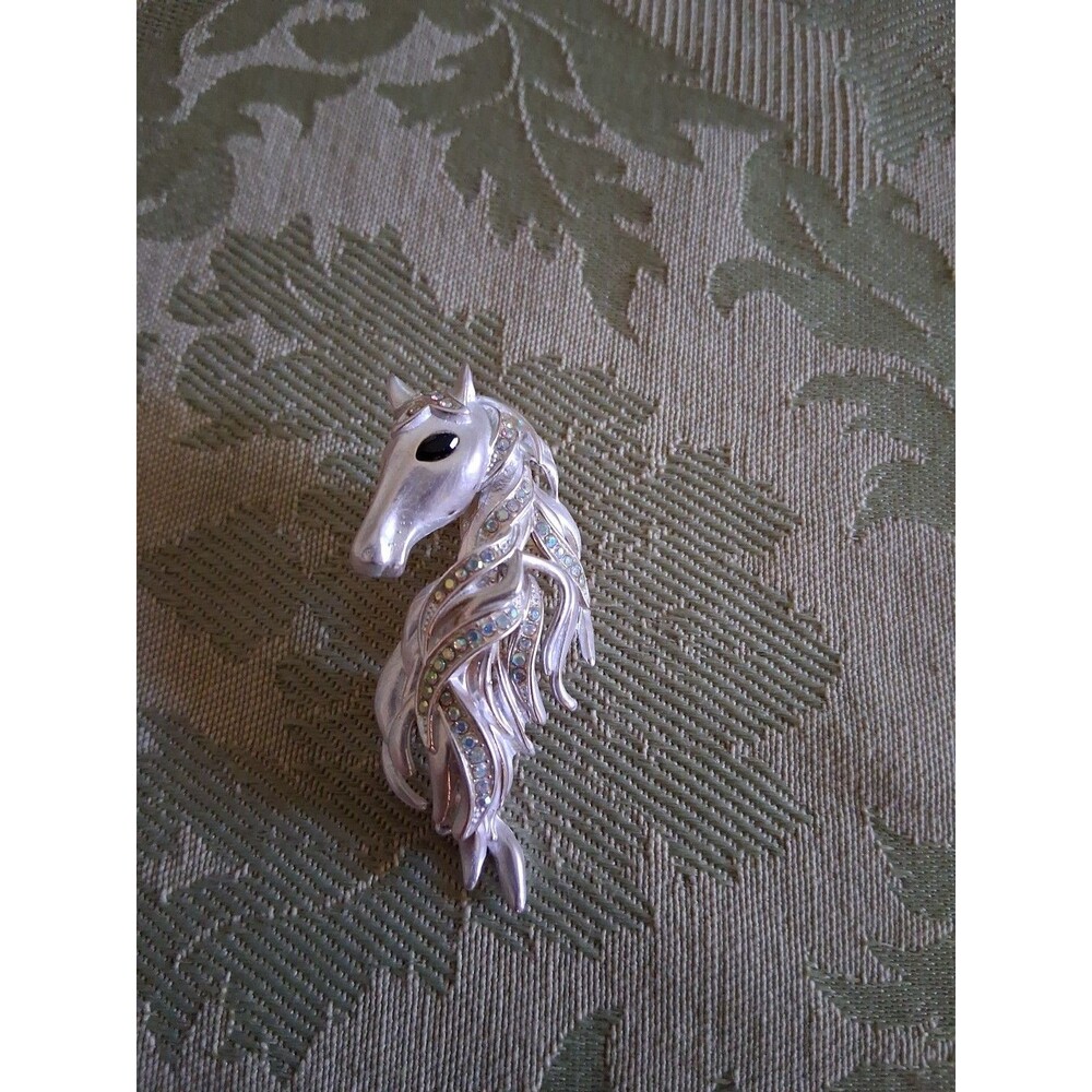 Horse Brooch Pin Pendant Unique Iridescent Crystal Animal 2" Equestrian
